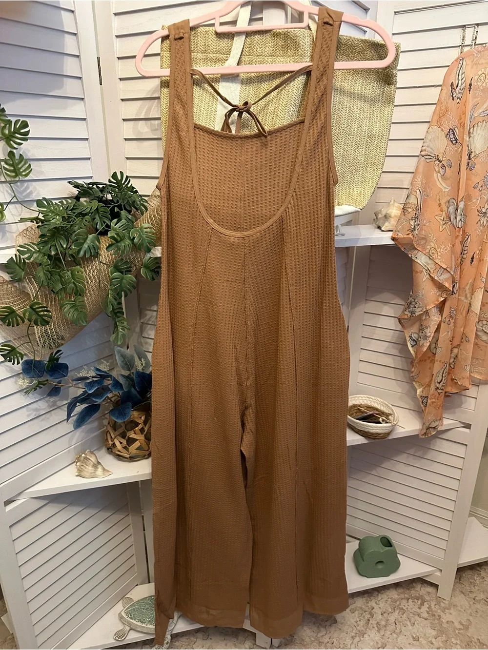 Zenana Outfitters Deep Camel Waffle Jumpsuit Romper - Picture 3 of 4